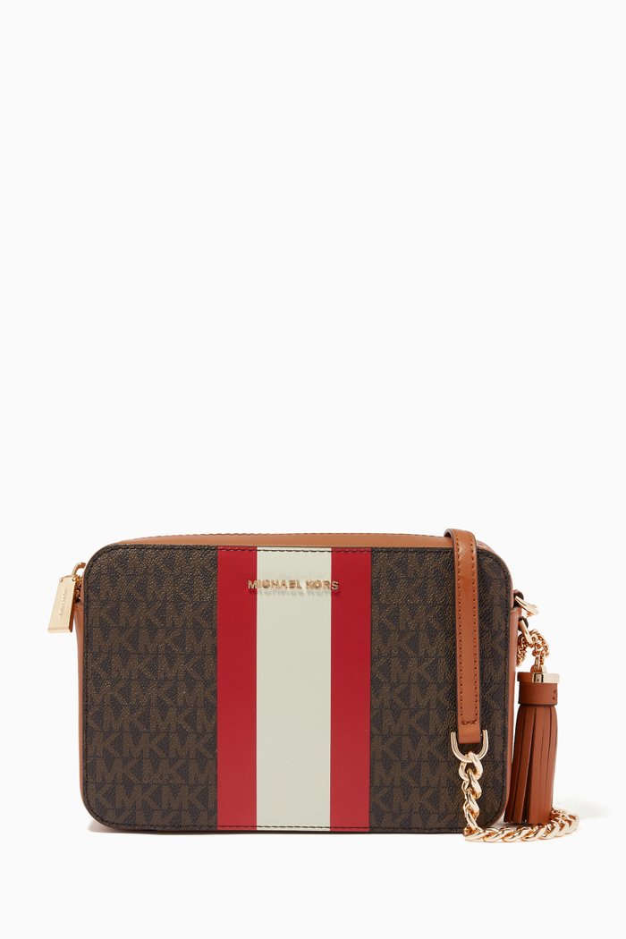 

Medium Ginny Stripe Crossbody Bag in Logo Canvas, Red