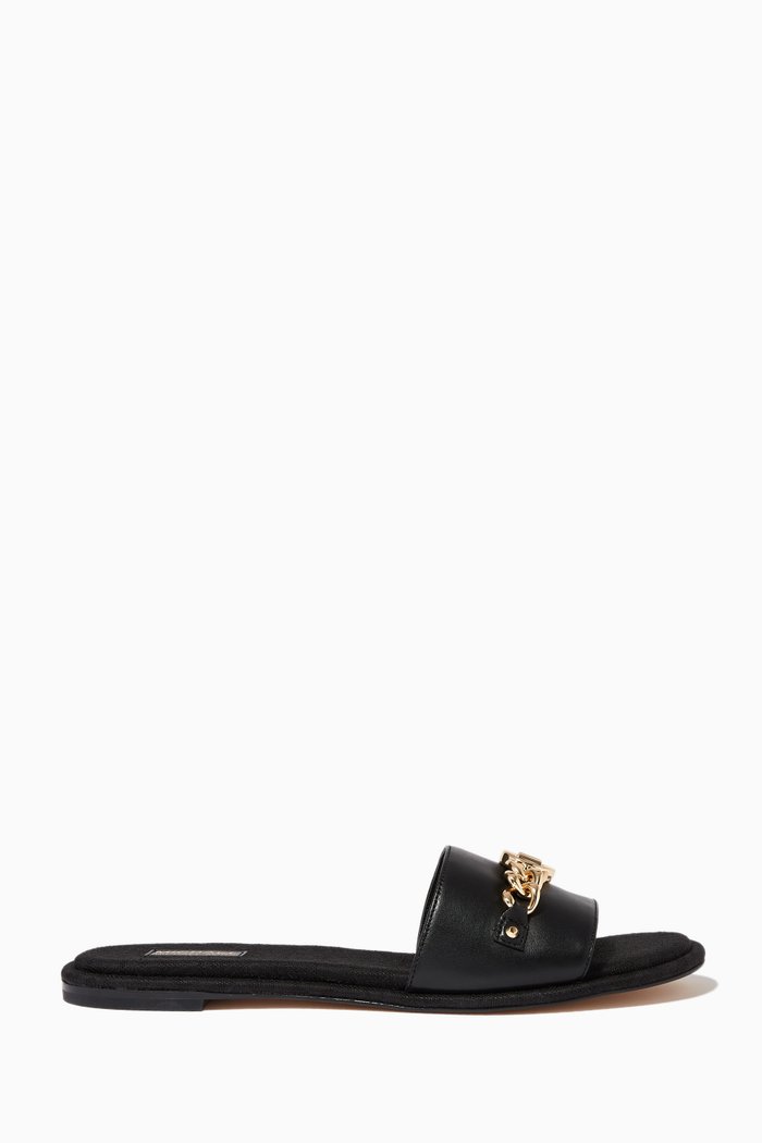 

Rina Chain Slides in Faux Leather, Black