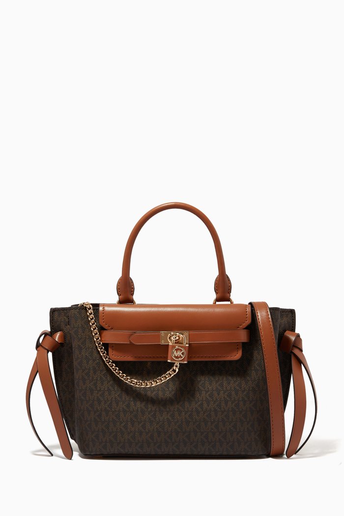 

Hamilton Legacy Belted Small Satchel in Logo Canvas, Brown