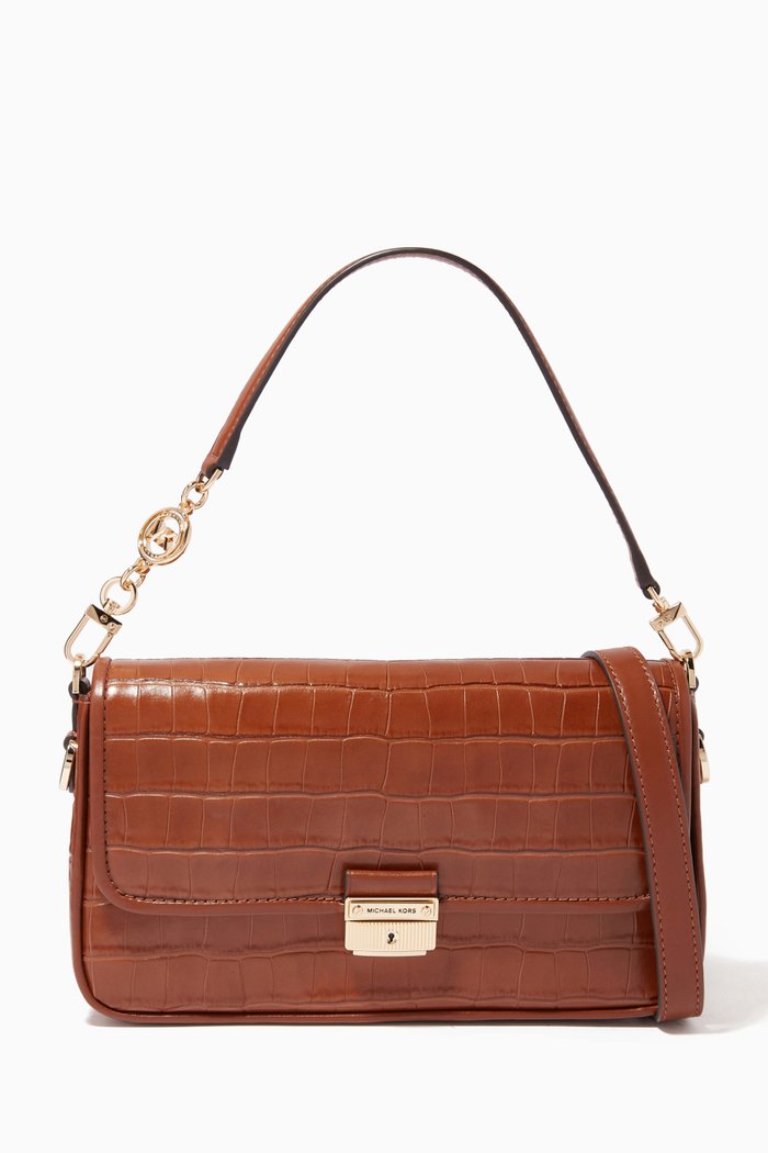 

Small Bradshaw Shoulder Bag in Croc-embossed Leather, Brown