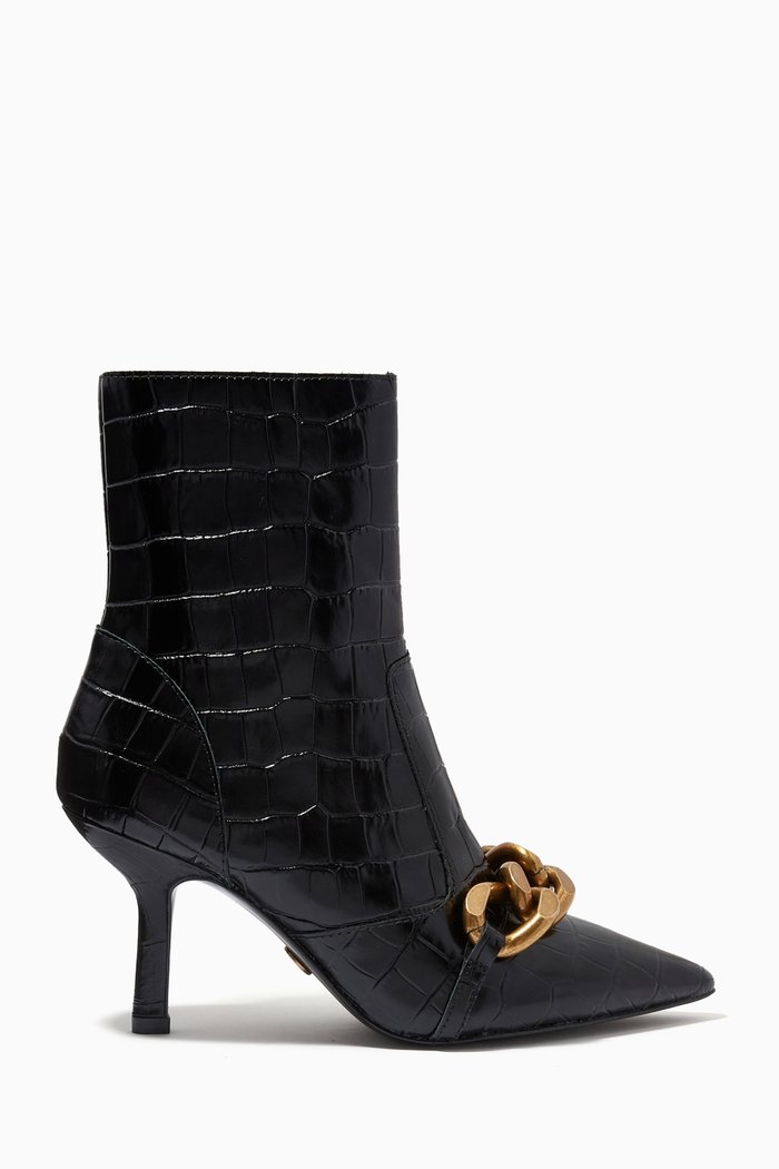 

Scarlett Ankle Boots in Croc-embossed Leather, Black