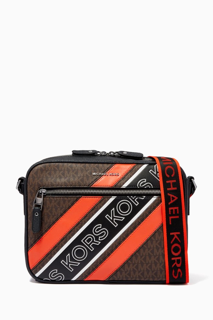 

Hudson Stripe Logo Camera Bag in Logo Canvas, Brown