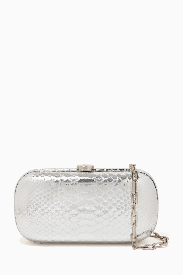 

Gansevoort Minaudière in Python Embossed Leather, Silver