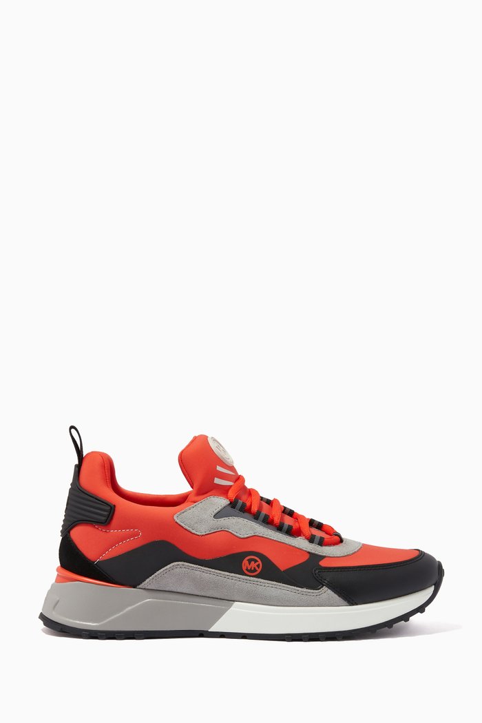 

Theo Sport Sneakers in Scuba & Mixed Leather, Orange