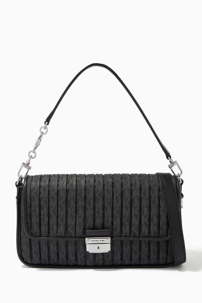 

Small Bradshaw Shoulder Bag in Pleated Logo Canvas, Black