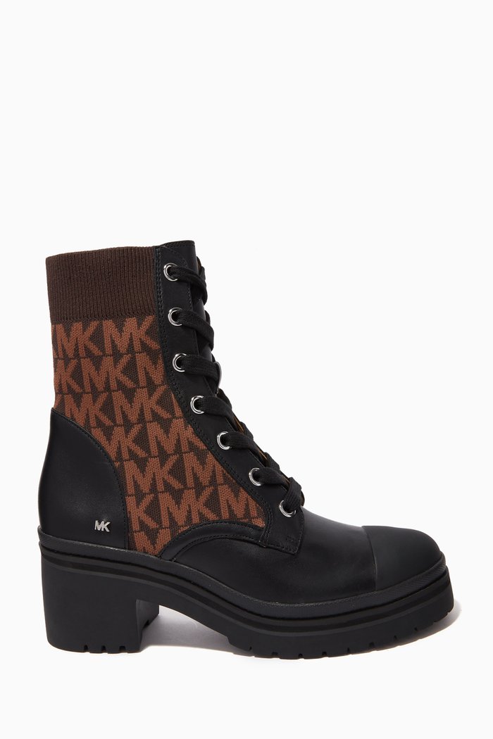 Brea Combat Boots in Monogram Jacquard, Brown
