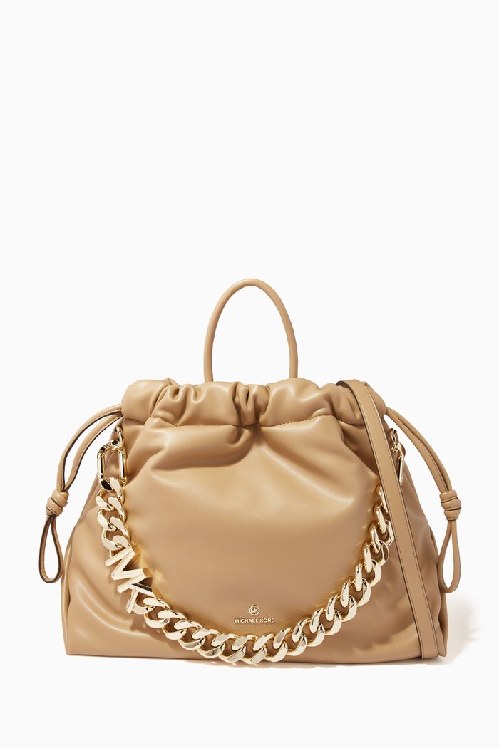 

Medium Lina Tote Bag in Faux Leather, Brown