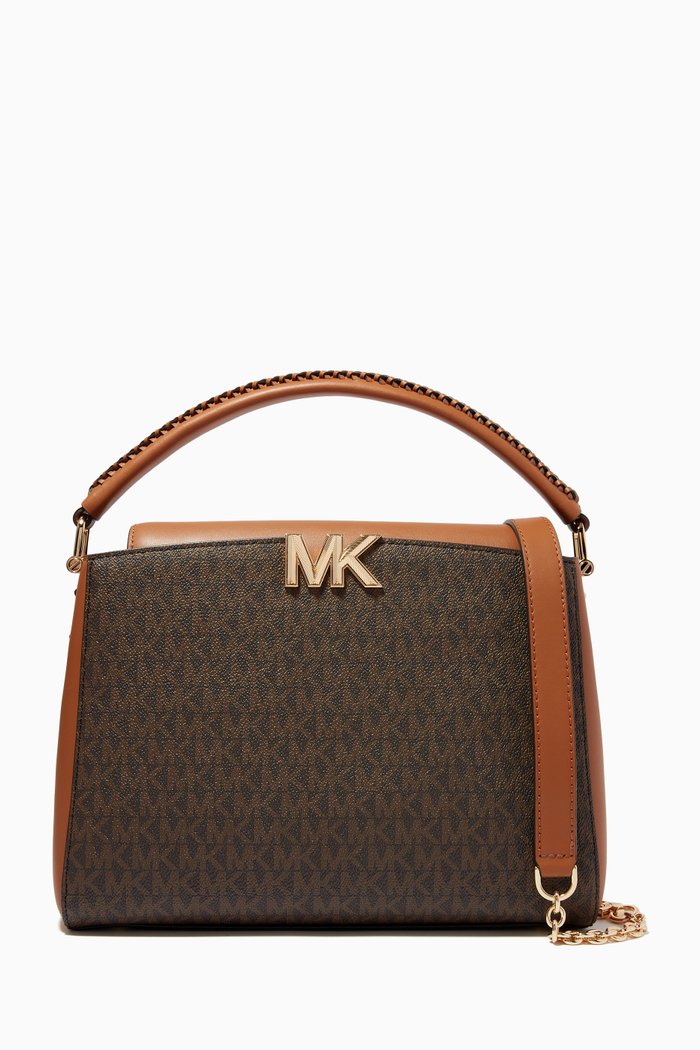 Medium Karlie Crossbody Bag in Logo-print Canvas & Leather, Brown