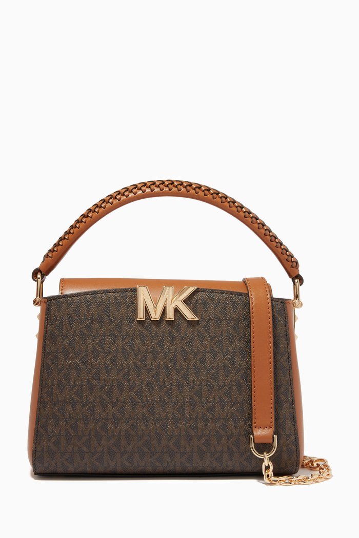 

Karlie Small Satchel Bag in Logo-print Canvas & Leather, Brown