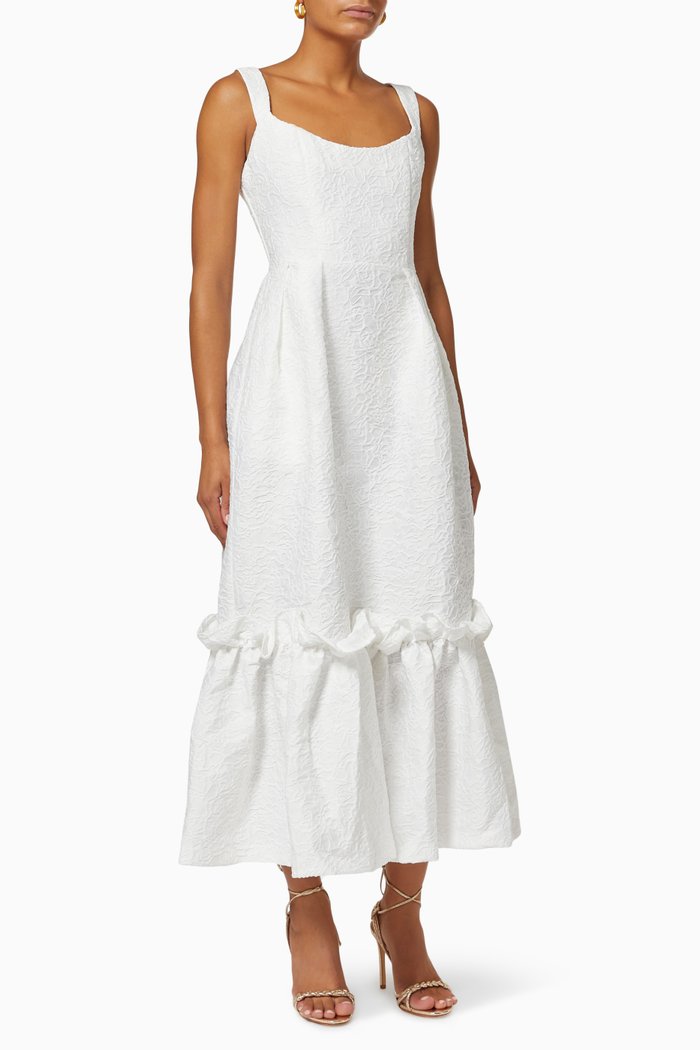 

Insonomy Dress in Floral Jacquard, White