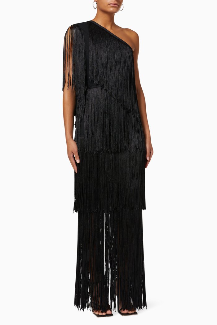 

Rylee Dress in Satin Fringe, Black