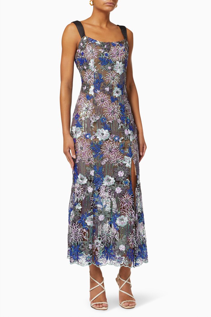 Paige Dress in Sequinned Embroidery Mesh, Multicolour