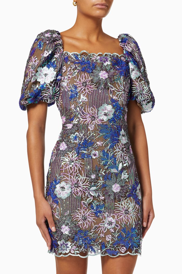 

Tasha Dress in Sequinned Embroidery Mesh, Multicolour