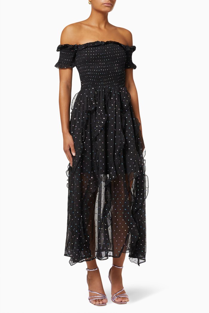 

Arlette Dress in Dotted Mesh, Black