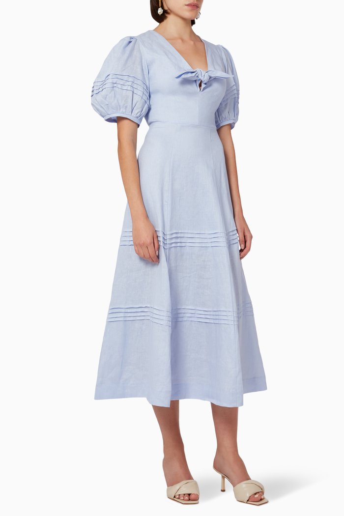 

Medallion Midi Dress in Linen, Blue