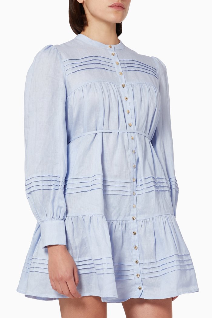 

Medallion Mini Dress in Linen, Blue