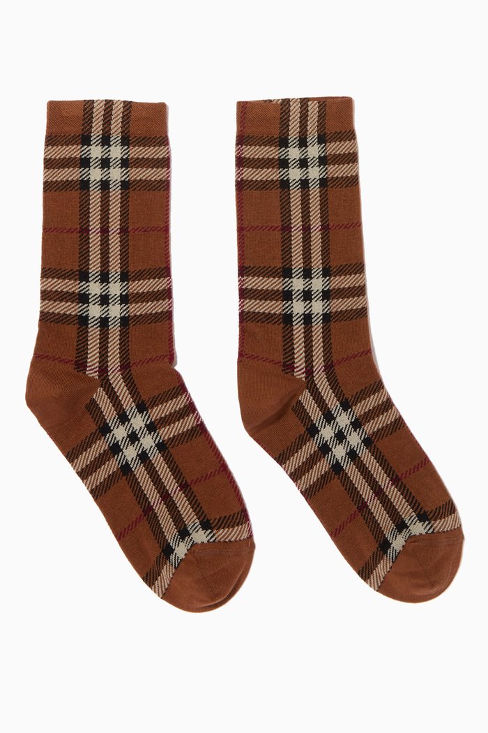 

Check Socks in Cotton Cashmere Blend, Brown