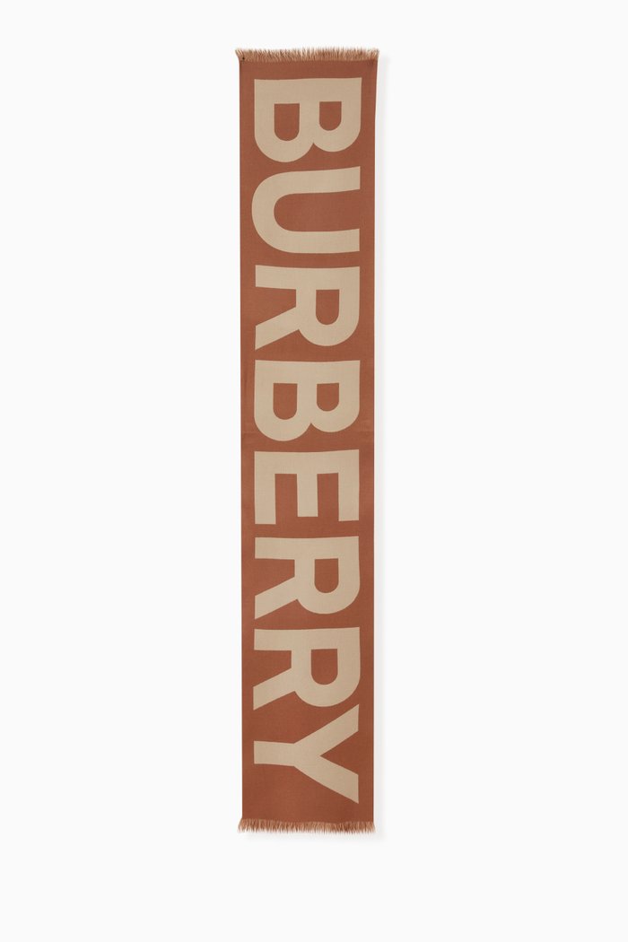

Logo Jacquard Scarf in Wool, Brown