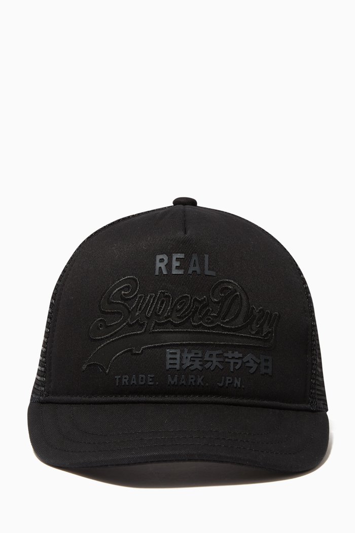 

Vintage Logo Trucker Cap in Canvas & Mesh, Black