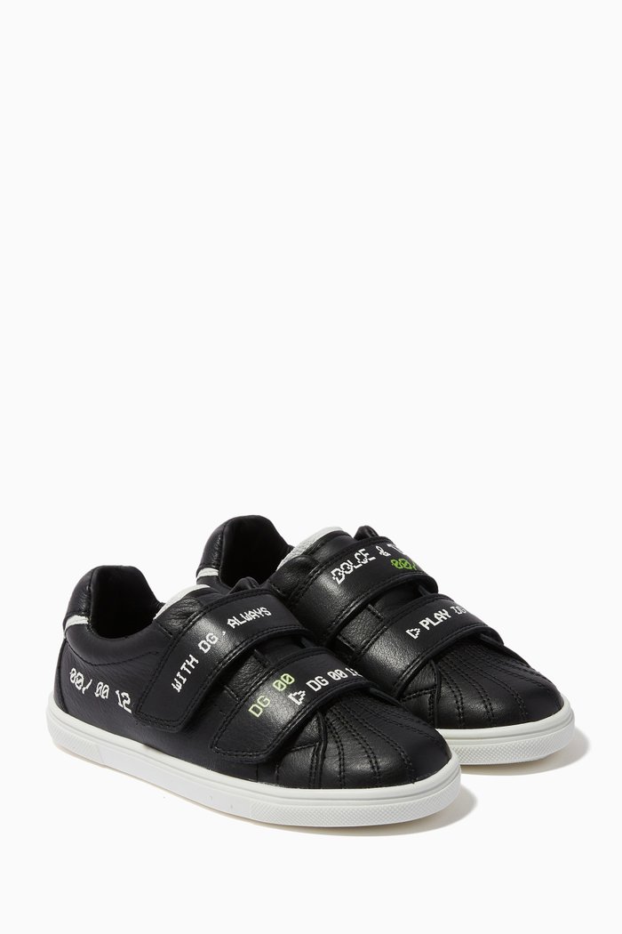 Logo Velcro Sneakers in Leather, Black