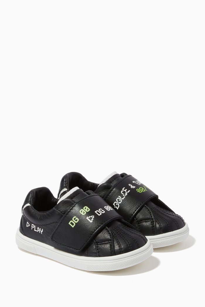 

Logo Velcro Sneakers in Leather, Black