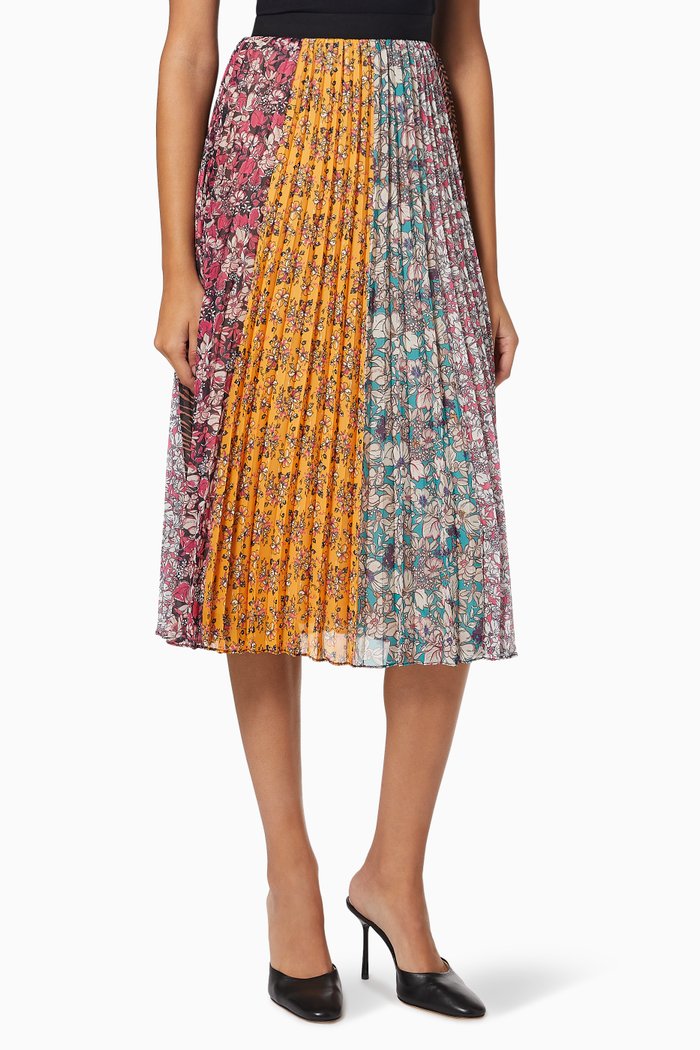 

Abbeville Pleated Midi Skirt in Georgette, Multicolour