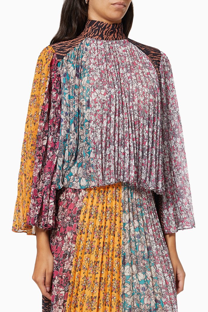

La Adela Pleated Blouse in Georgette, Multicolour