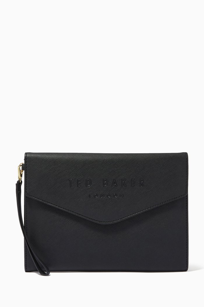 

Lulahh Envelope Pouch in Crosshatch Debossed PVC, Black