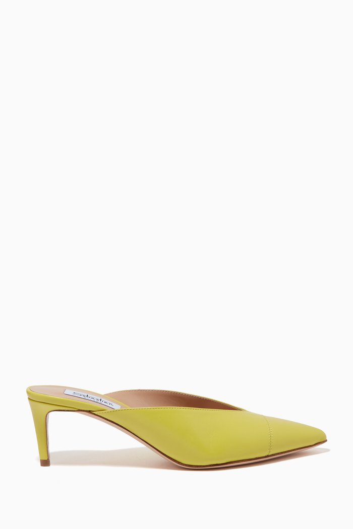 Mules in Leather, Yellow