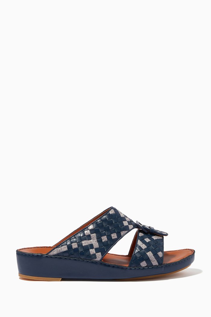 

Cinghia Trecce Stitched Sandals in Softcalf & Karung Snakeskin, Blue