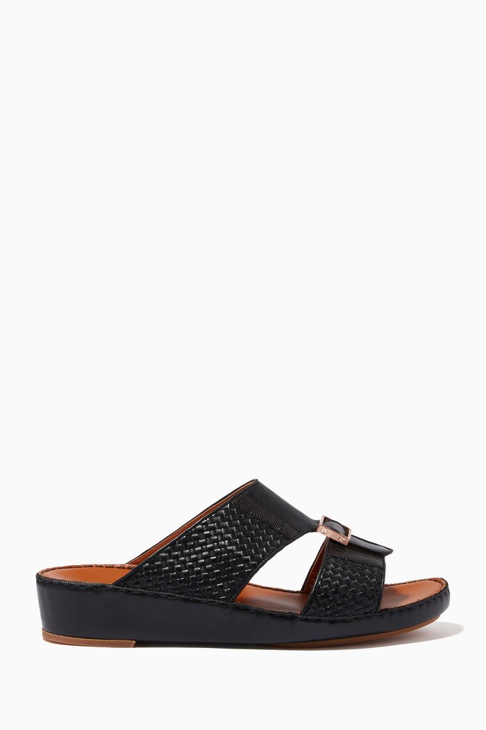 Quadratura Treece Sandals in Softcalf, Black
