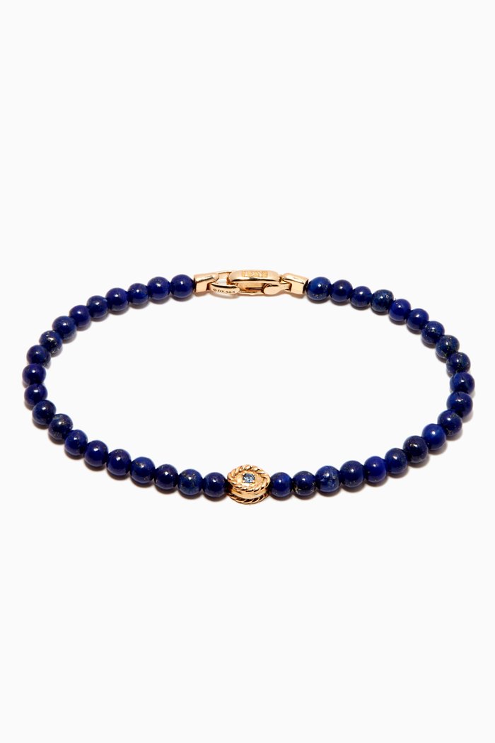 

Spiritual Beads Evil Eye Lapis Bracelet with Blue Sapphire in 14kt Yellow Gold
