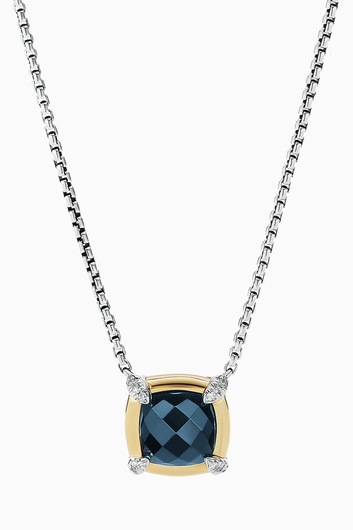 

Petite Châtelaine® Hampton Blue Topaz & Pavé Diamonds Pendant Necklace with 18kt Yellow Gold Bezel in Sterling Silver