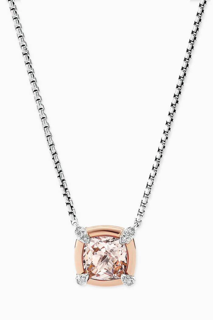 

Petite Châtelaine® Morganite & Pavé Diamonds Pendant Necklace with 18kt Rose Gold Bezel in Sterling Silver