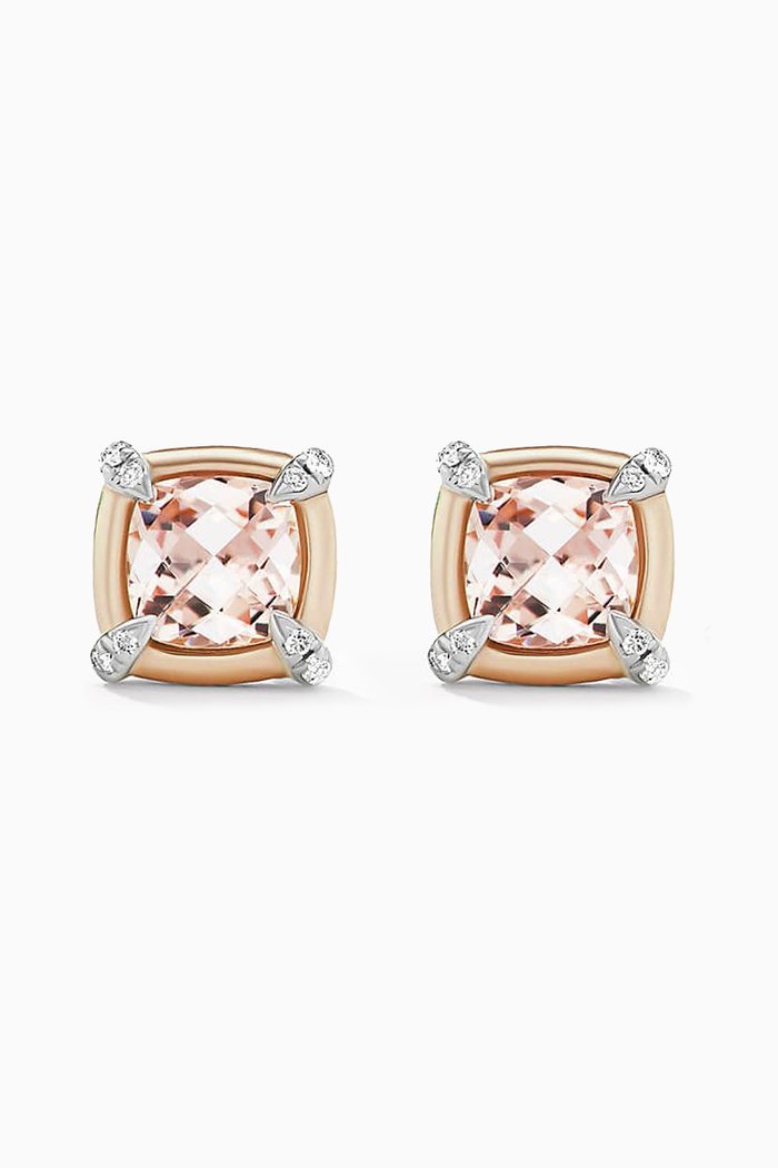 

Petite Châtelaine® Morganite Stud Earrings with 18kt Rose Gold Bezel & Pavé Diamonds in Sterling Silver