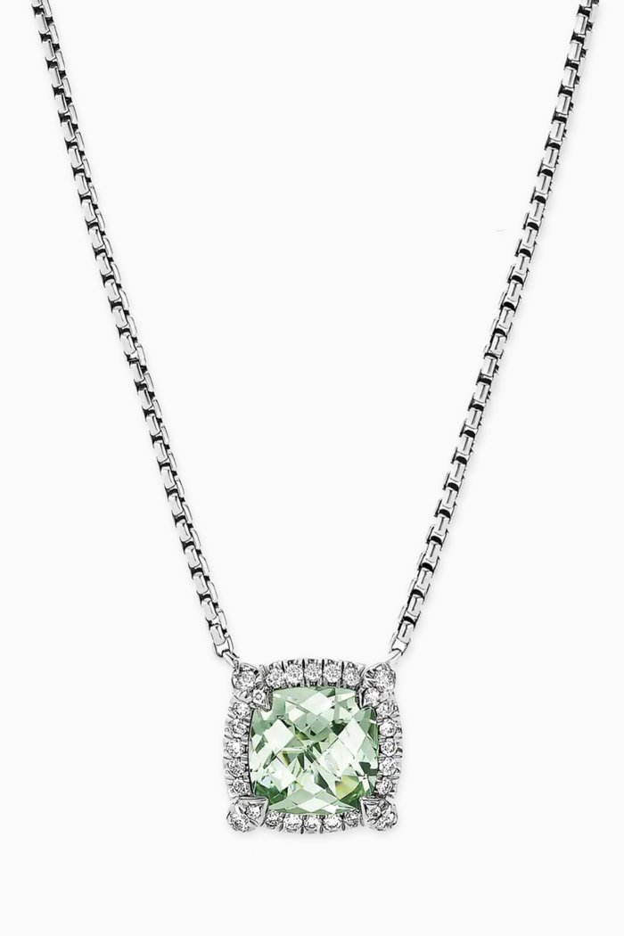

Petite Châtelaine® Prasiolite & Diamonds Pendant Necklace with Pavé Bezel in Sterling Silver, Green