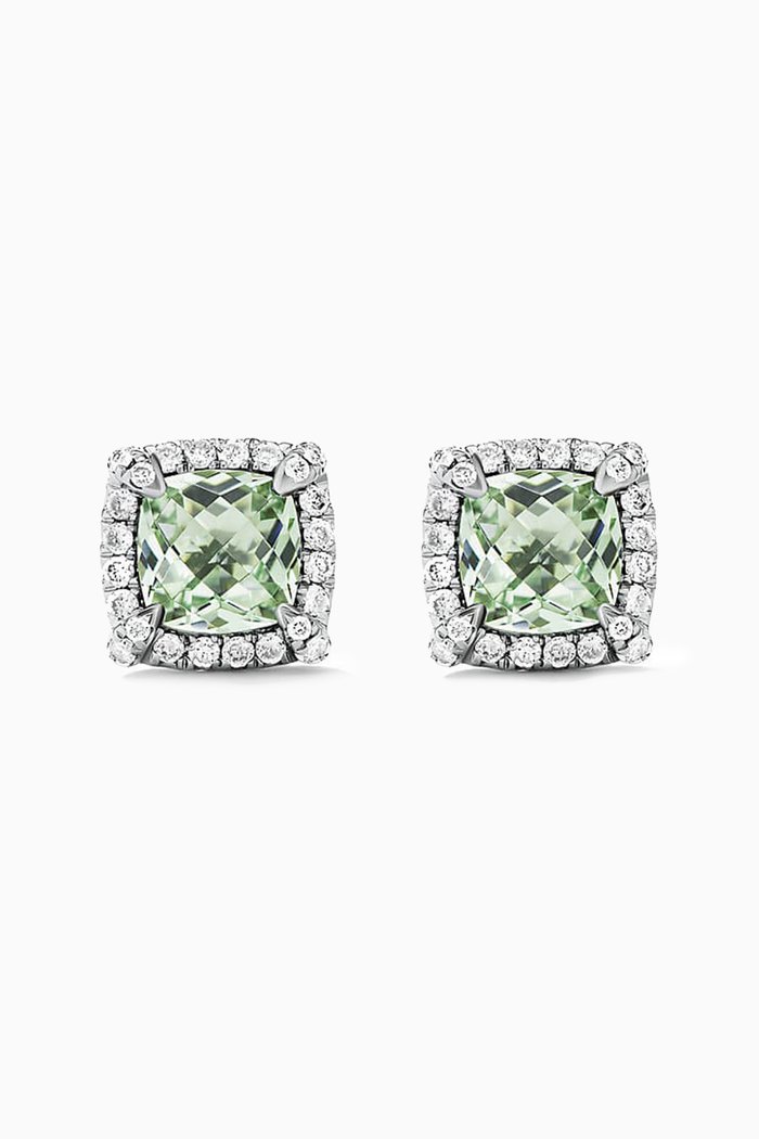 

Petite Châtelaine® Prasiolite & Diamonds Stud Earrings with Pavé Bezel in Sterling Silver, Green