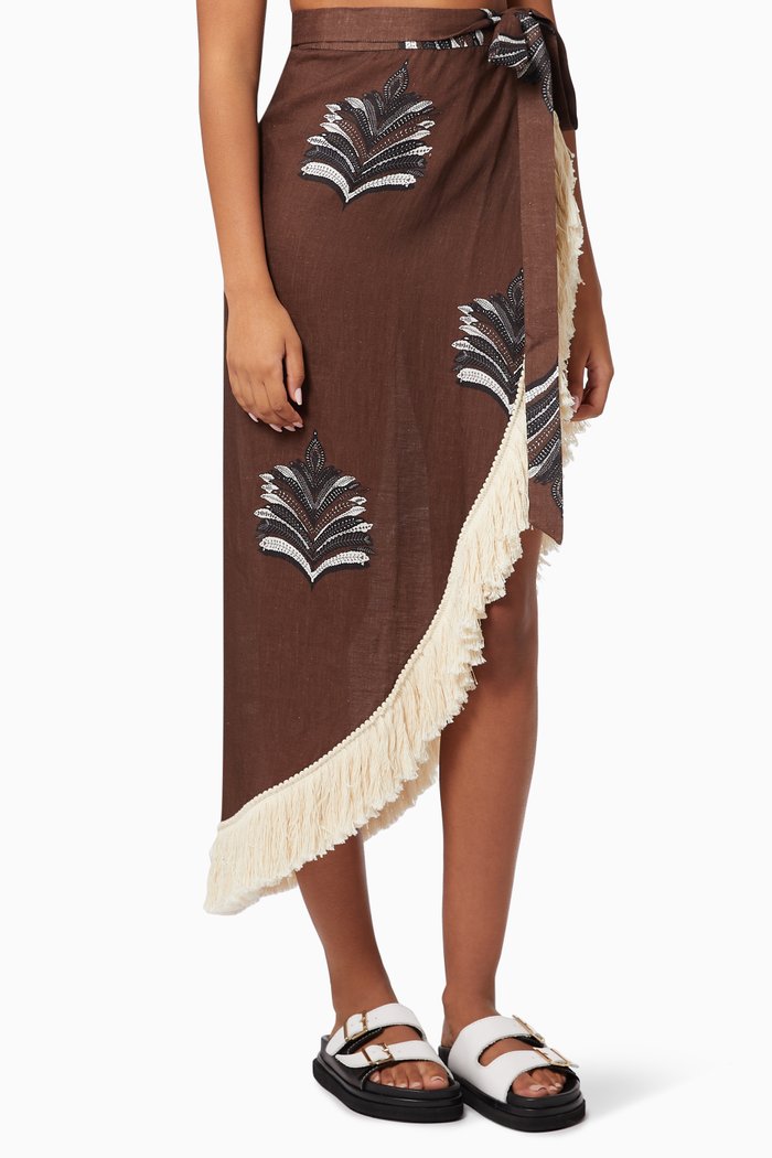 

Deborah Fringed Sarong in Linen, Brown