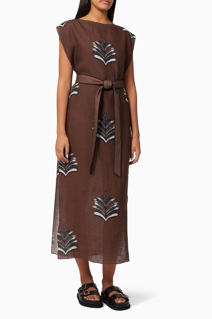 

Deborah Sleeveless Dress in Linen, Brown