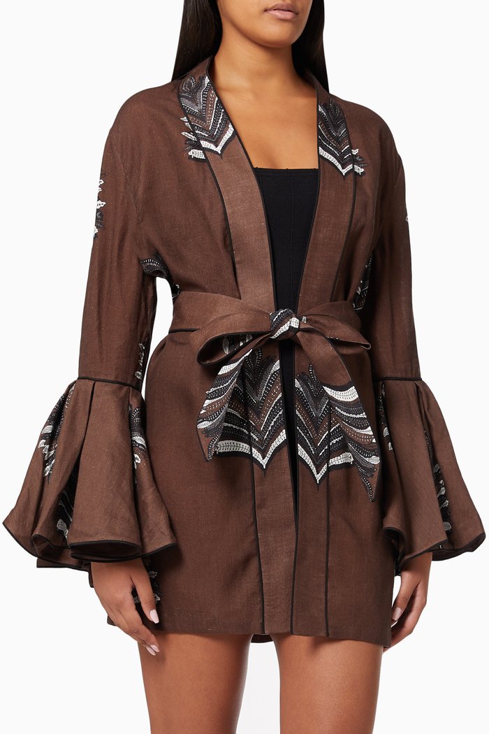 

Deborah Short Kaftan in Linen, Brown