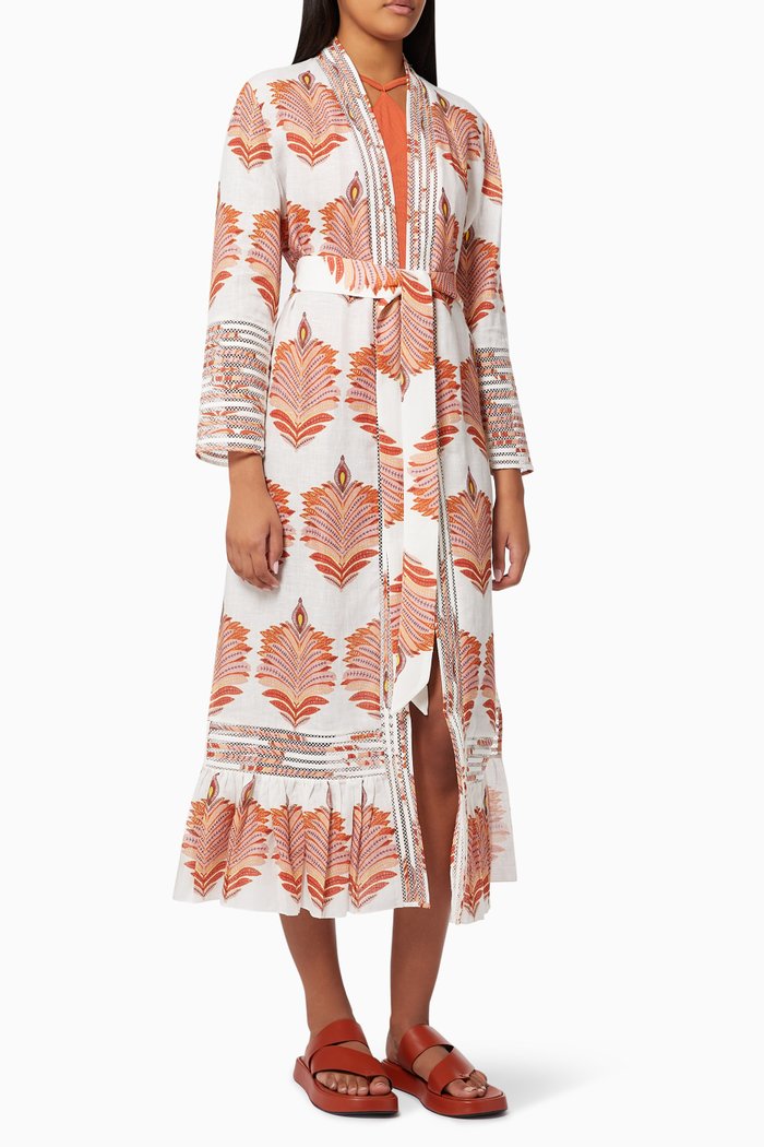 

Melinda Slim Kaftan in Linen, Orange