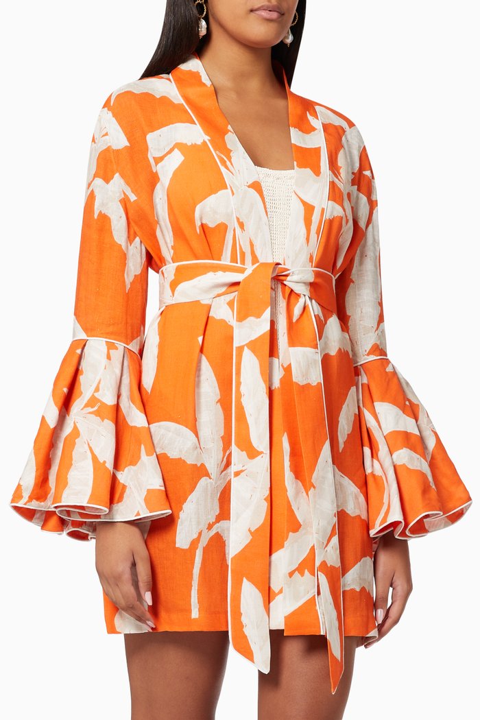 

Yasmin Short Kaftan in Linen, Orange