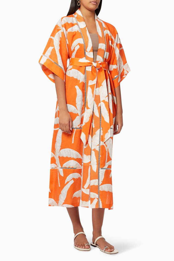 

Yasmin Long Kaftan in Linen, Orange