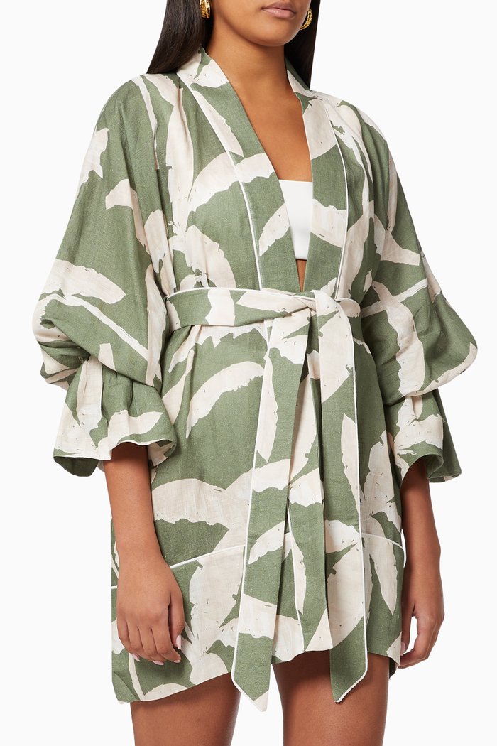 

Yasmin Nature Voluminous Kaftan in Linen, Green