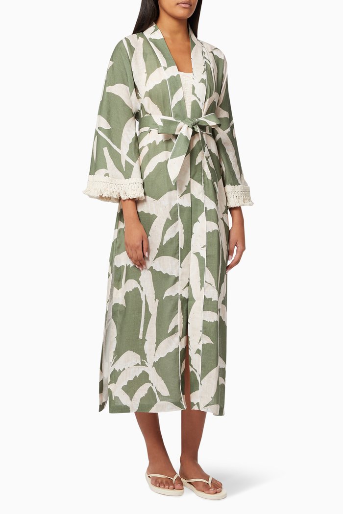 

Yasmin Nature Long Kaftan in Linen, Green