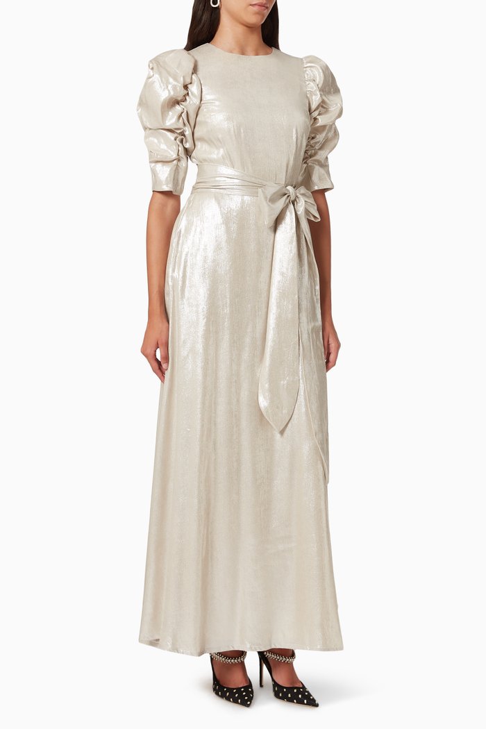 

Metallic Ruched Gown, Silver