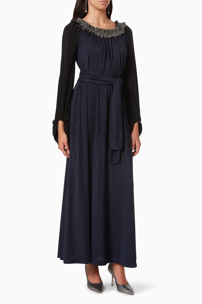 

Belted Dress in Lurex Knit, Purple