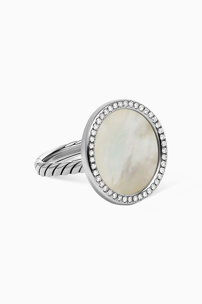 

DY Elements® Button Ring with Turquoise & Pavé Diamonds in Sterling Silver, White