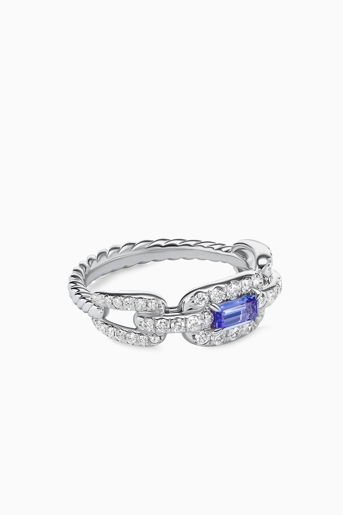 

Stax Tanzanite & Diamond Pavé Chain Link Ring in 18kt White Gold, Blue