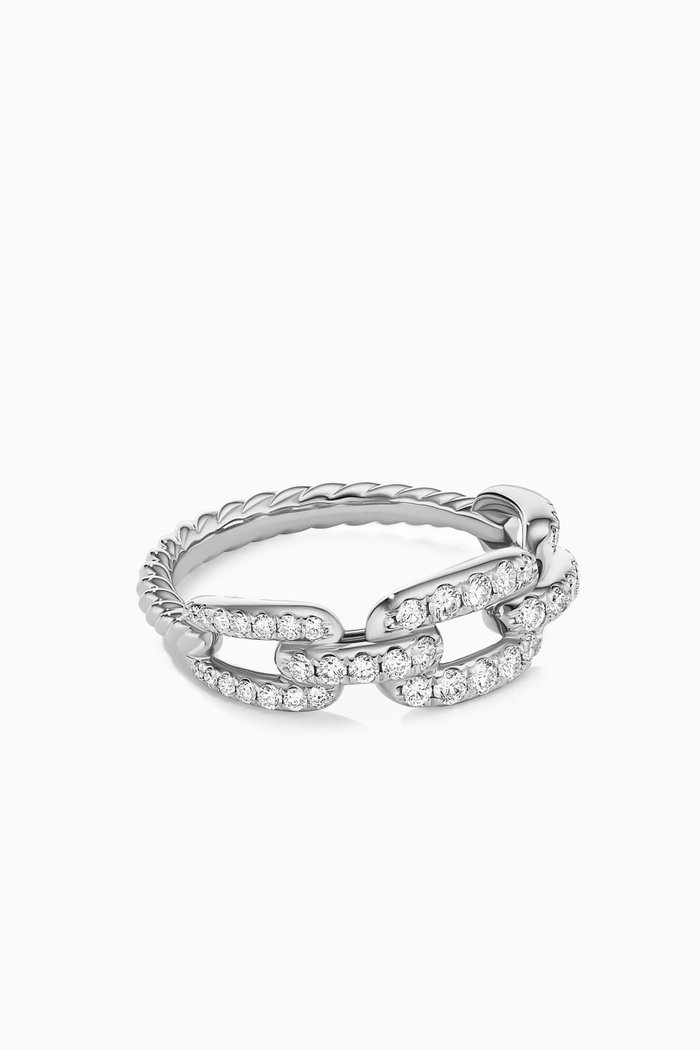 

Stax Diamond Pavé Chain Link Ring in 18kt White Gold, Silver